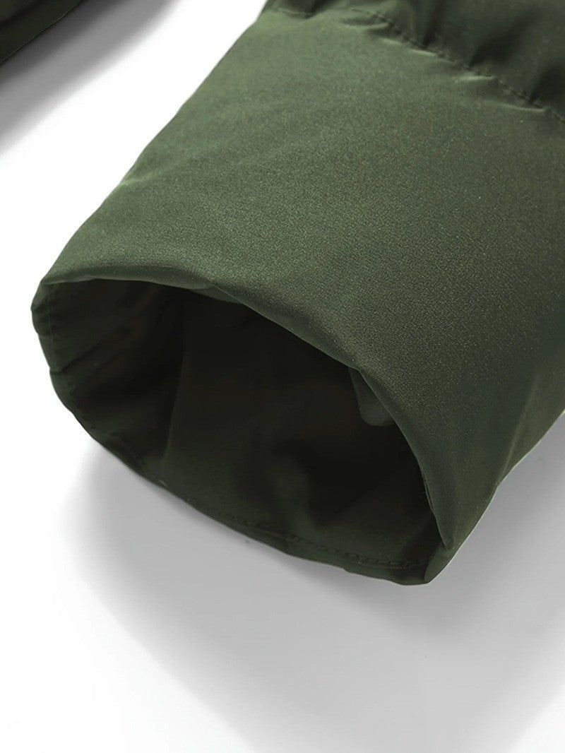 Casaco Masculino Pesado de Inverno Corta-Vento para Frio com Zíper Completo, Capuz Longo e Bolsos Frontais Grandes