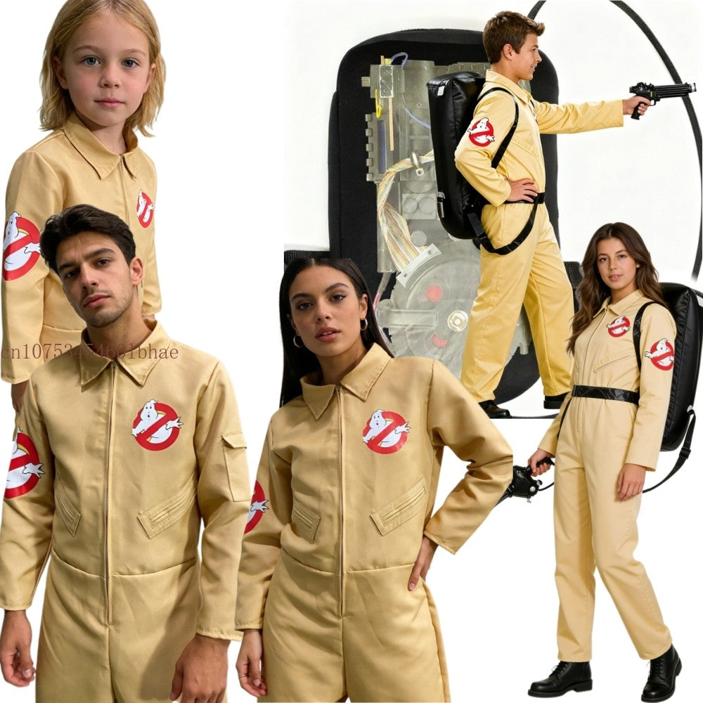 Kids Adult Ghostbusters Costume Cosplay with Proton Pack Men Boys Girls Ghostbusters Jumpsuit Ghost Hunter for Halloween Outfits