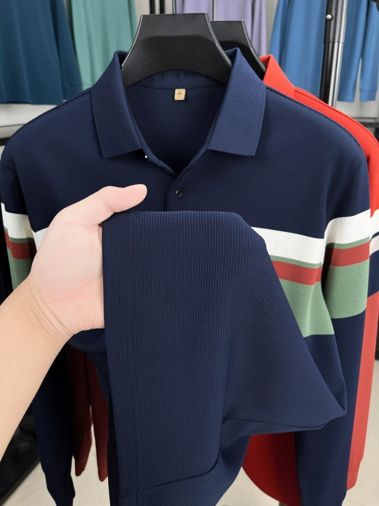 Classic fashion striped long sleeve polo shirt men's luxury brand letter printed business casual spring autumn new lapel T-shirt