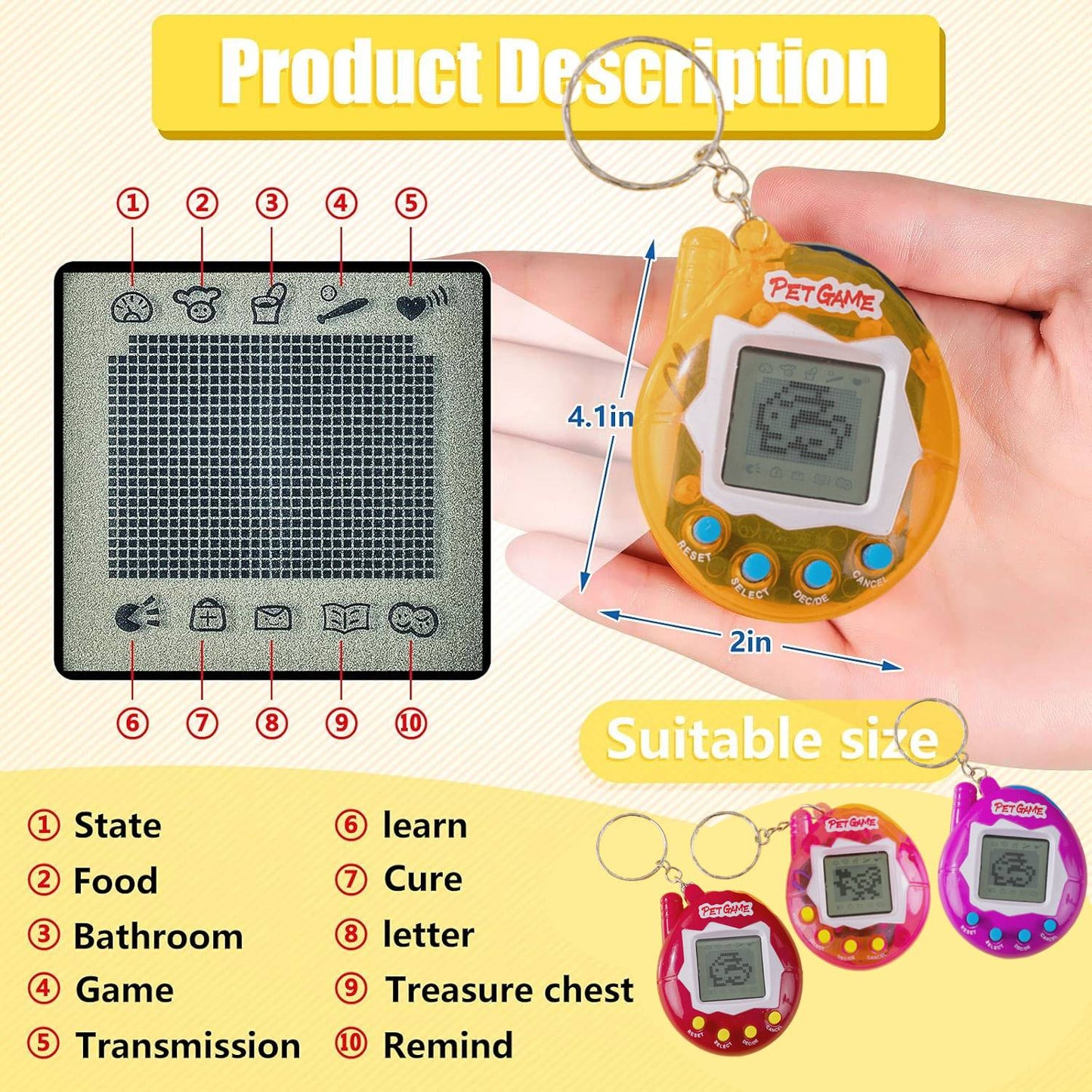 6-48PCS Virtual Pet Keychain Digital Pet Electronic Handheld Game Video Game Party Birthday Nostalgic 90s