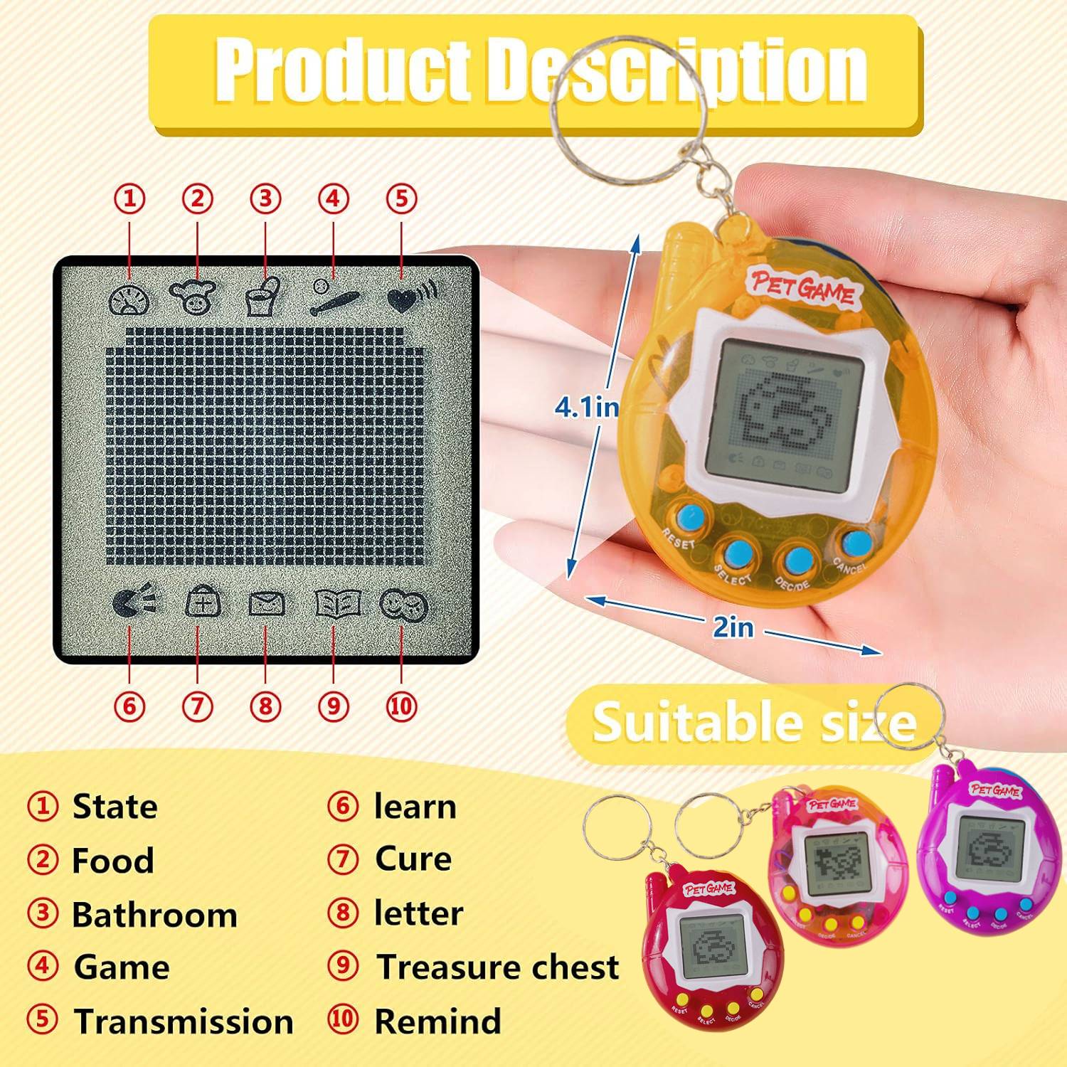 6-48PCS Virtual Pet Keychain Digital Pet Electronic Handheld Game Video Game Party Birthday Nostalgic 90s