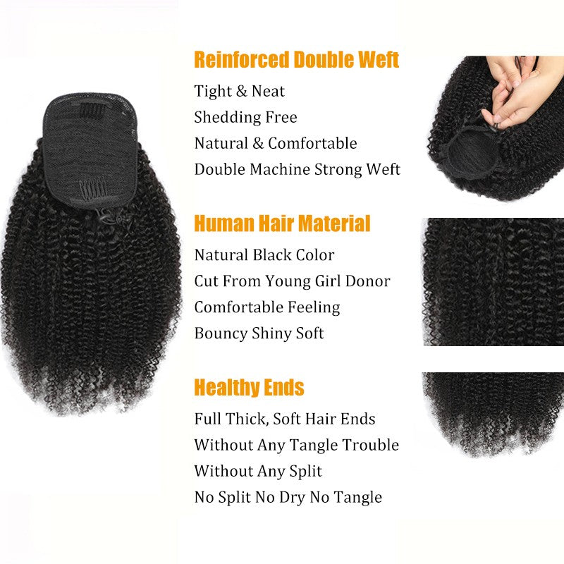 Aplique de Cabelo Humano Rabo de Cavalo Crespo Afro Cacheado com Cordão de 8 a 26 Polegadas 3C 4A Brasileiro Remy 100% Cabelo Humano para Mulheres