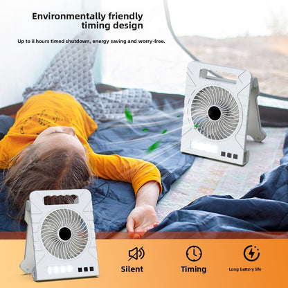 Powered Camping Solar Fan - Portable Rechargeable Handheld Fan with LED Light, Power Bank for Outdoor, Fishing, and Wild Camping