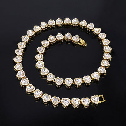 2025 Novo Colar Pulseira Luxuoso Brilhante Coração 45CM Strass Corrente Tênis para Mulheres Homens Presente Joias