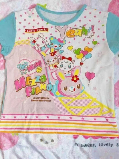 Lolita Print Tops Bow Cake Blouse Y2K JK Lolita Japan Kawaii Girl Cute Sweet Lace T-shirt A-line Spliced Cake Skirt New Chic