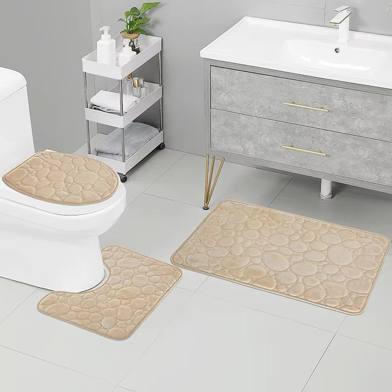 3pcs/Set Solid Color Simple Bathroom Water-absorbing and Non-slip Floor Mat Stone Pattern, Comfortable and Soft, Three-piece Set