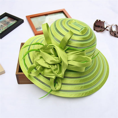 Chapéus de Sol de Organza Femininos Elegantes Chapéu Bucket para Mulheres Chapéu de Festa de Casamento na Igreja Chapéu Fedora Floral Grande de Aba Larga da Moda de Verão