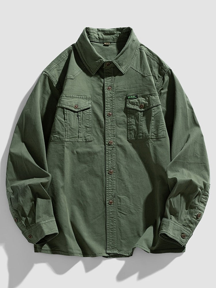 2024 New 95% Cotton Men's Shirt Camouflage Long Sleeve Drop Shoulder Button Pockets Cowboy Loose Casual Work Jeans Shirts