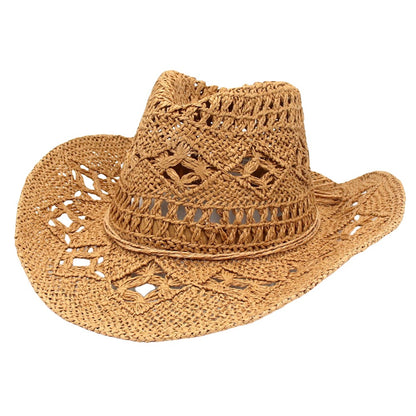Chapéus de Sol Femininos de Praia de Verão com Lantejoulas de Estrela da Lua, Estilo INS, Chapéu de Sol de Palha Vazado Boêmio Ocidental Estilo Cowgirl