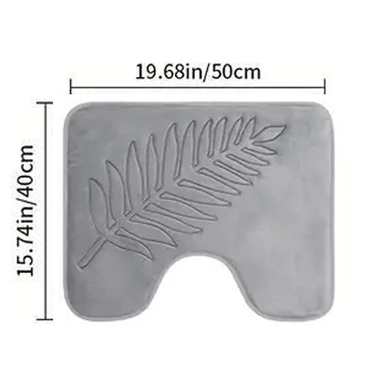 Conjunto de 3 Peças de Tapetes de Banheiro em Espuma de Memória, Ultramacios e Absorventes, com Estampa de Folhas, Tapetes de Banho Grossos e Laváveis Para Vaso Sanitário e Banheira