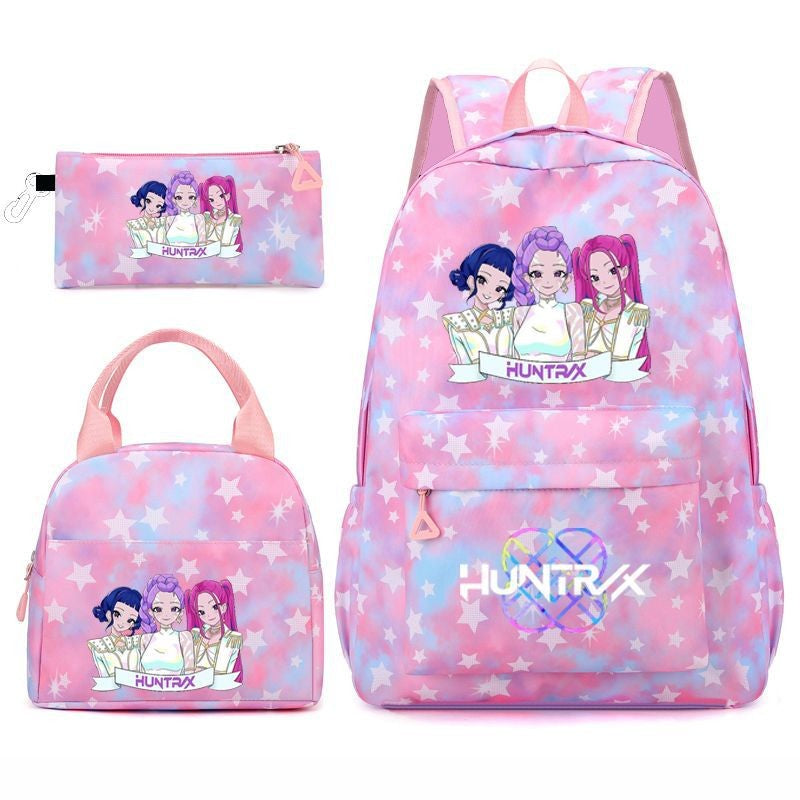 3pçs Mochilas K-pop Demon Hunters Desenho Animado Anime Escolar com Lancheira Mochilas Infantis Impermeáveis Presentes para Aluno