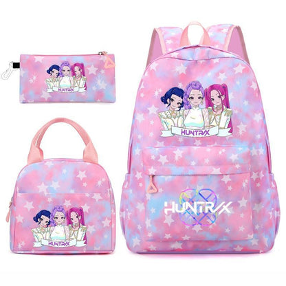 3pçs Mochilas K-pop Demon Hunters Desenho Animado Anime Escolar com Lancheira Mochilas Infantis Impermeáveis Presentes para Aluno