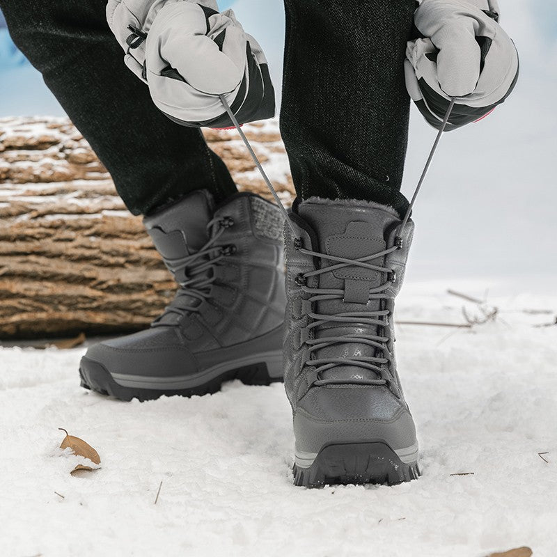 New Warm Plush Men's Snow Boots Lace Up High Top Men's Boots Waterproof Winter Ankle Boots Outdoor Anti-Slip Men Hiking Boots