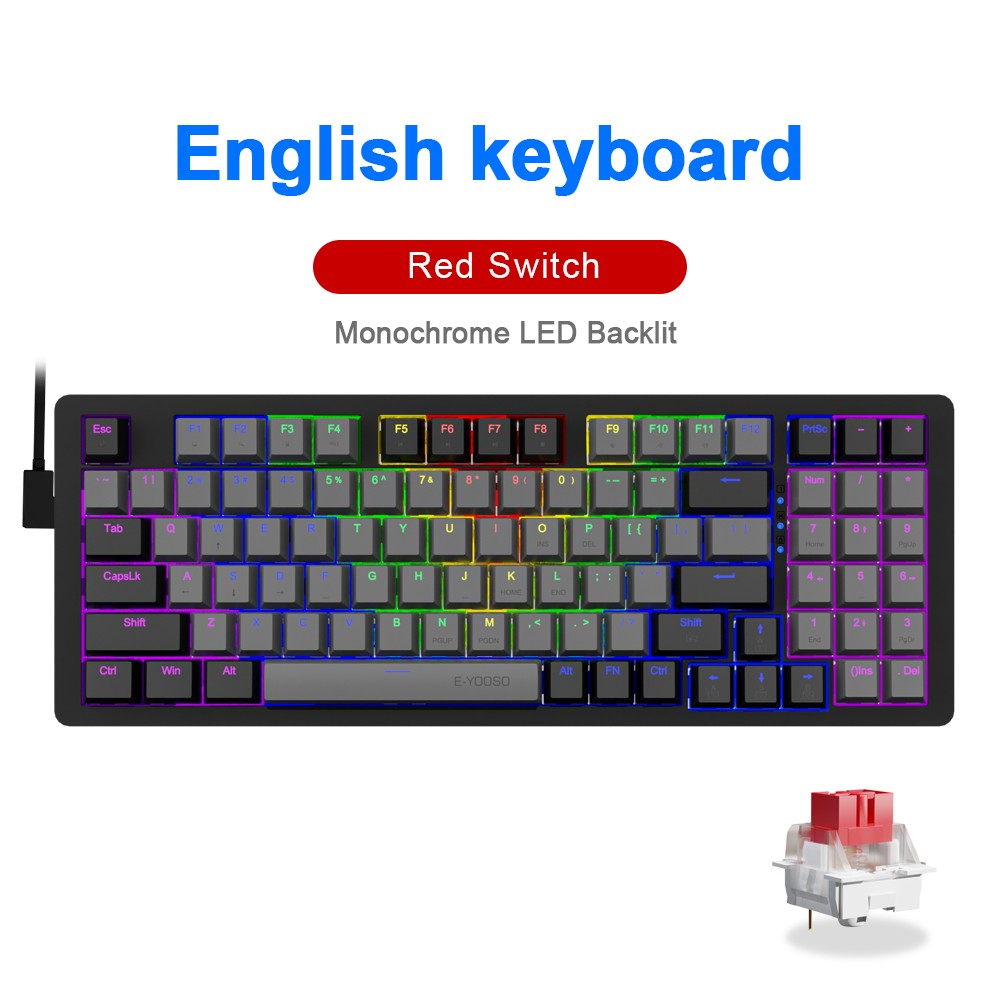 Teclado Mecânico Gamer E-YOOSO Z94 USB com Fio LED Monocromático Retroiluminado Switch Azul Vermelho 94 Teclas para Computador Laptop PC