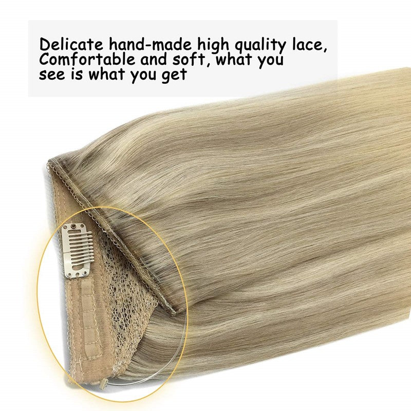 Cabelo Humano Liso de Extensão com Fio para Mega Hair, Linha de Pesca, Fusão Natural de Extensões de Cabelo com Clipes, Trama de Extensões para Mulheres