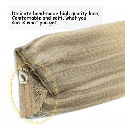 Cabelo Humano Liso de Extensão com Fio para Mega Hair, Linha de Pesca, Fusão Natural de Extensões de Cabelo com Clipes, Trama de Extensões para Mulheres