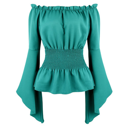 Renaissance Off Shoulder Long Sleeves Corset Blouse Women Medieval Victorian Costume Gothic Pirate Shirt Plus Size Boho Top