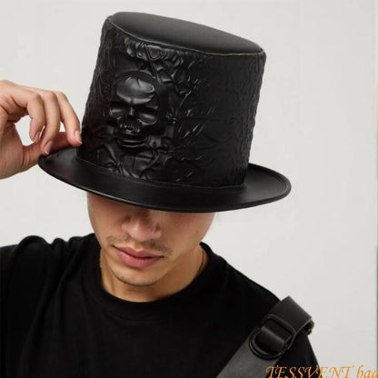 Cartola Elegante com Abas Largas, de Poliéster, para Fantasia de Halloween, Cartola de Caveira para Homens F42A