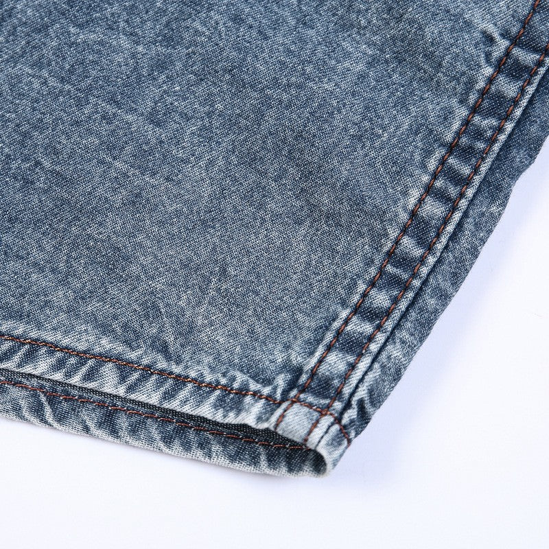 2023 Summer Denim Shirt Men Short Sleeve Cotton Outdoor Cargo Shirts High Quality Streetwear Blouses Cowboy Shirt For Men Blue