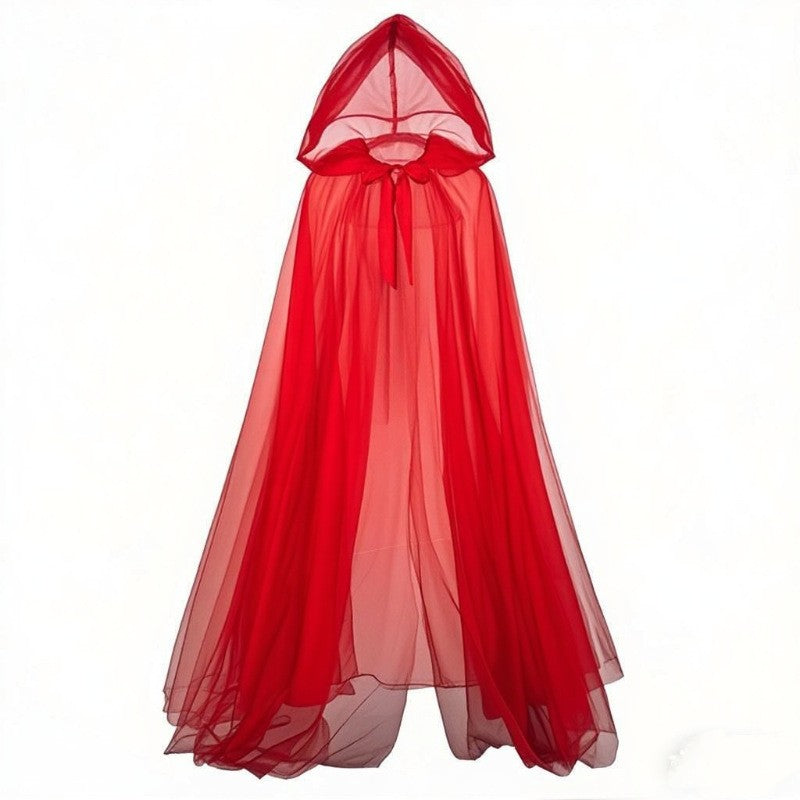 Halloween Ghost Cosplay Outfit Long Mesh Hooded Cloak Grim Reaper Witch Costume For Stage Performance Party Show