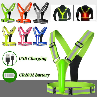 Glowing Reflector Straps Vest Adjustable & Elastic High Visibility Running Vest Safety Running Vest for Runners Night Walking