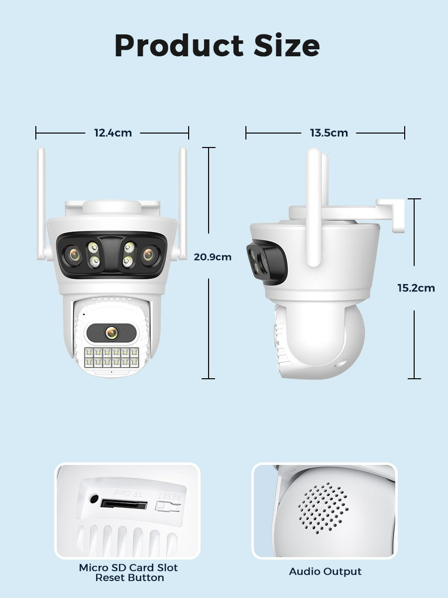 BESDER 12MP WiFi IP Camera PTZ Three Screens Outdoor CCTV Security Surveillance Camera Night Vision Monitor 3D Space iCSee App
