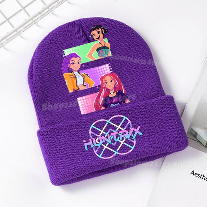 Demone Hunter Kids Knitted Hat Cute Anime Print Girl Beanie Cap Headgear Outdoor Street Warm Knit Cap Y2K Kawaii Game Party Gift