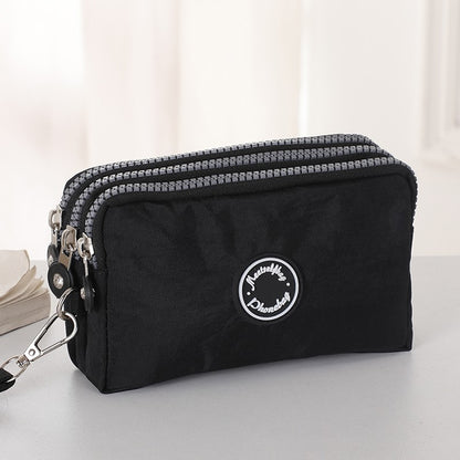 Daily multi-functional ladies handbag three-layer zipper large capacity mobile phone bag pure color coin purse key storage bag