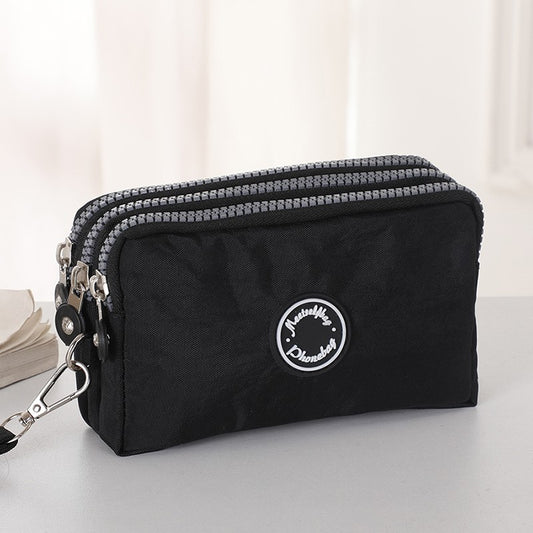 Daily multi-functional ladies handbag three-layer zipper large capacity mobile phone bag pure color coin purse key storage bag