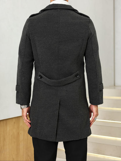 1PCS Men's Woolen Overcoat Jacket, Autumn Winter Casual Long Sleeve Outerwear, Lapel Pocket Design Comfortable Daily Wear