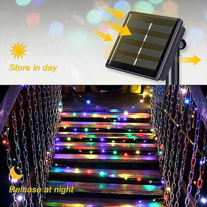 Outdoor LED Solar Fairy String Lights Waterproof Garden Decoration Garland 8Modes Copper Wire Light For Street Patio Christmas