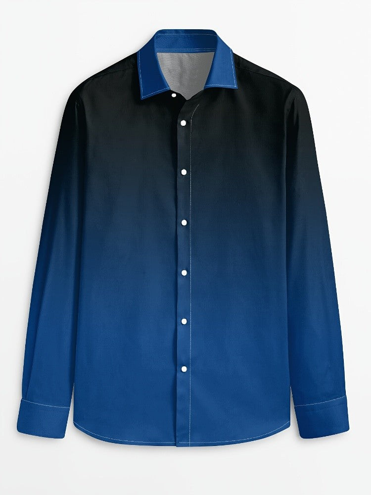 Spring and Autumn Cowboy Style Printed Men's Long Sleeve Shirt Men's Loose Fit Collar Top Casual Street Fashion Clothing