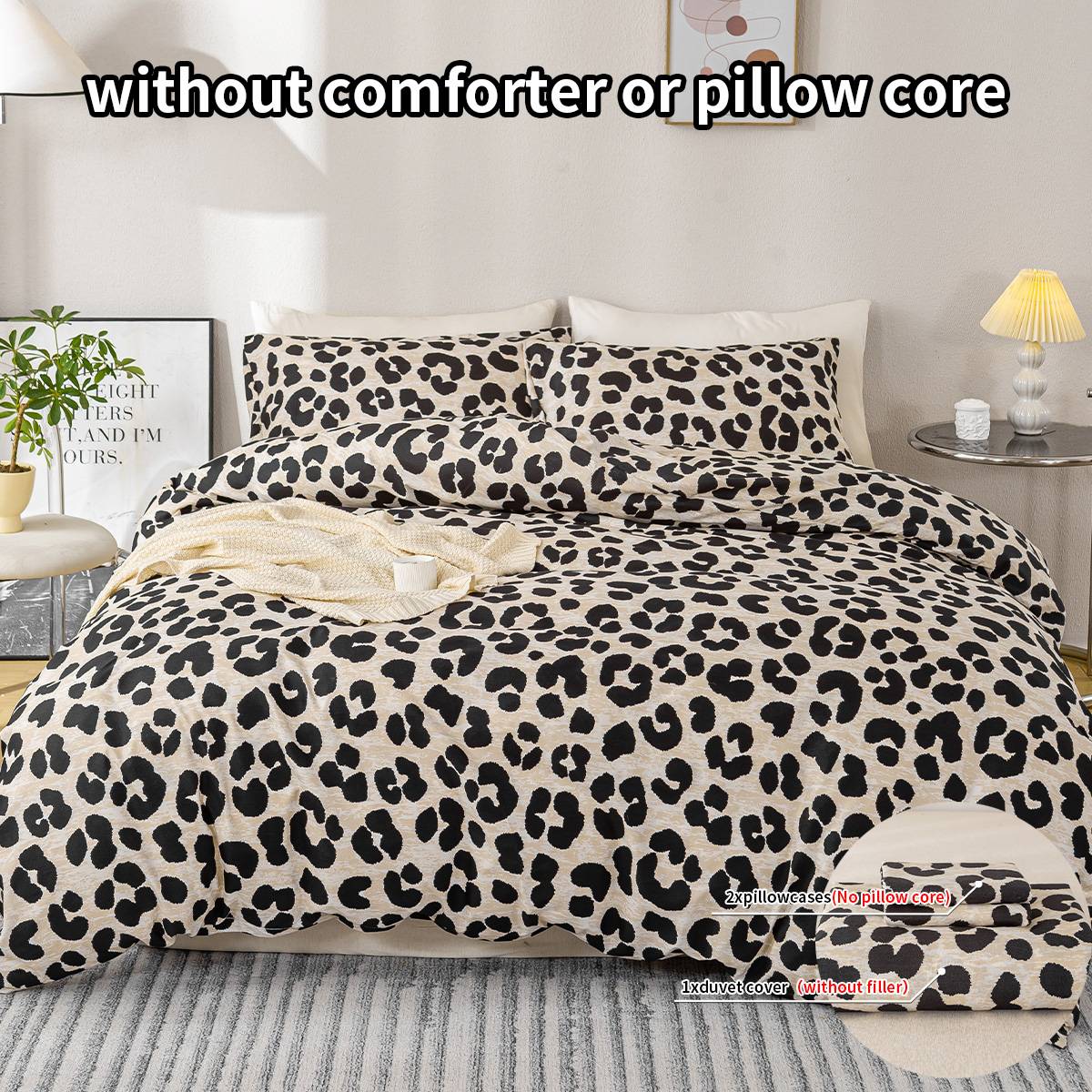 3pcs Leopard Print Duvet Cover Set, Soft Skin-Friendly Bedding Set Includes 1 Duvet Cover And 2 Pillowcases