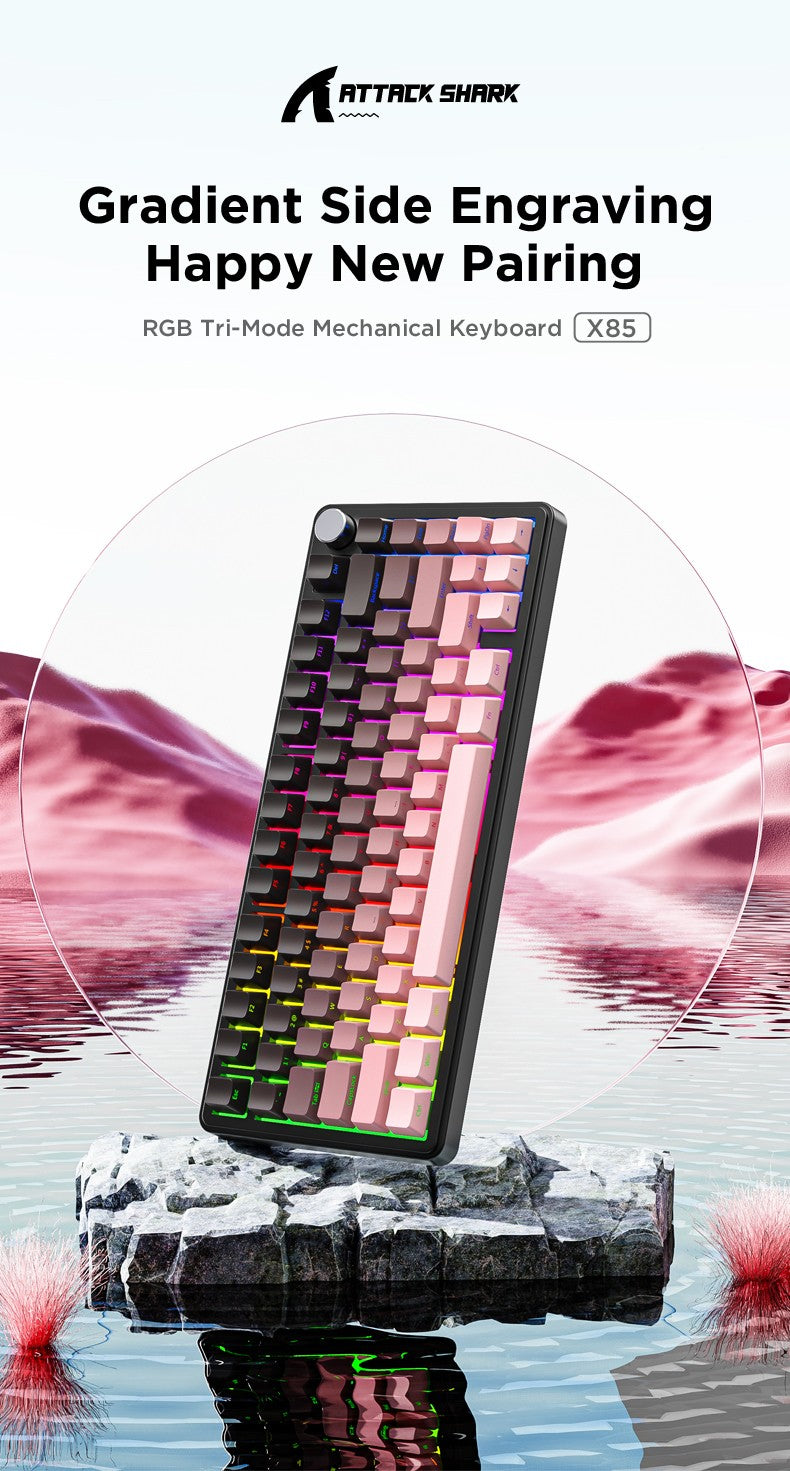 Teclado Mecânico Attack Shark X85 Bluetooth, RGB, Tri-modo 2.4G, Botões de metal, Hot-swap de todas as teclas, compatível com Win&Mac