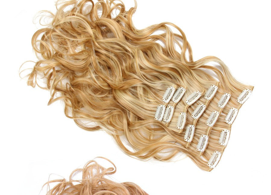 22 Polegadas Sintético Cabelo Liso Longo 16 Clipes 6 Peças/Conjunto Apliques de Cabelo Loiro Preto Resistente ao Calor Para Mulheres