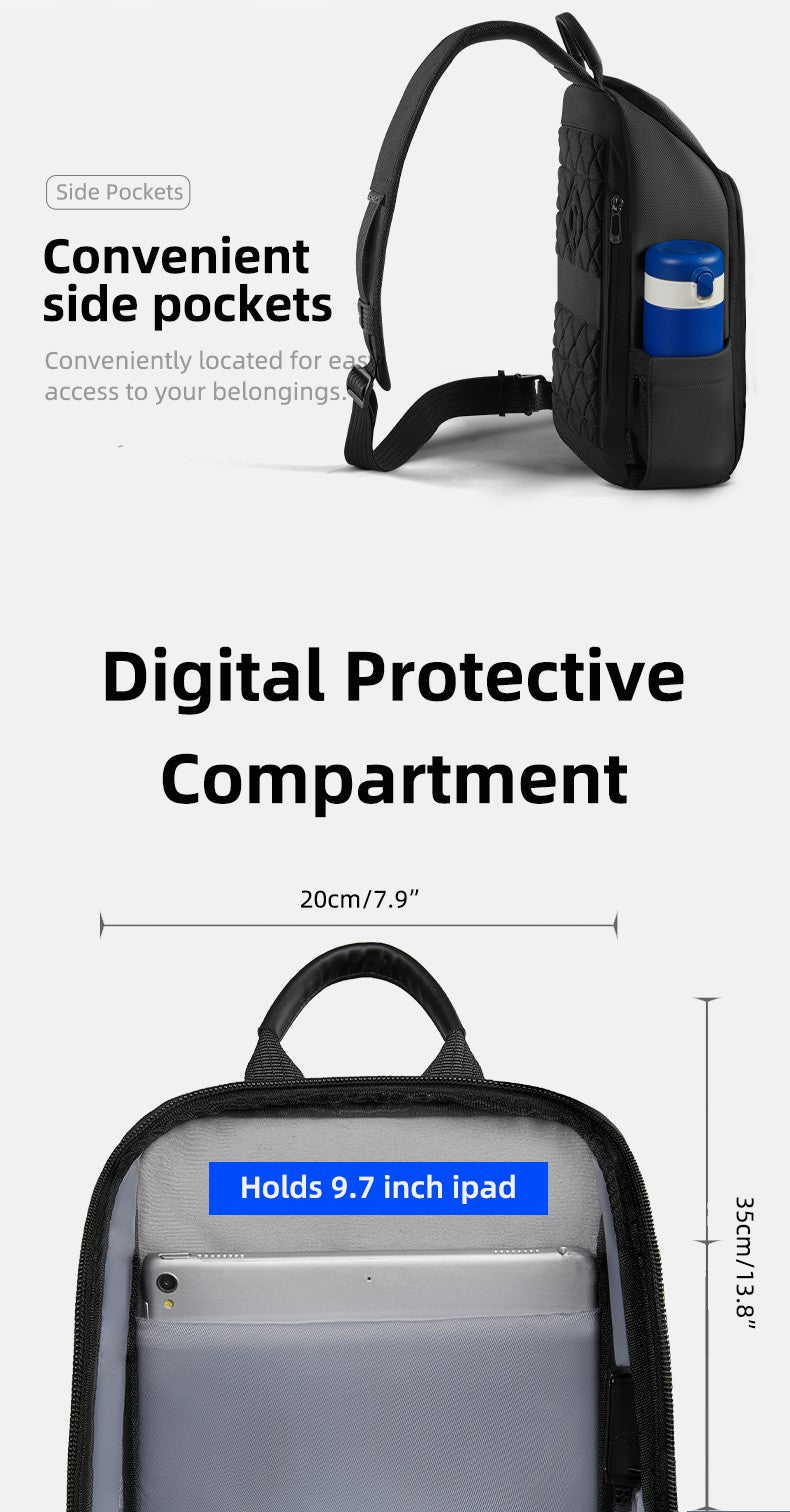 HK Anti-theft Men's Shoulder Bag Waterproof Chest Crossbody Bag with USB Oxford Leisure Satchel Multi-Pockets Sling Bag for Male
