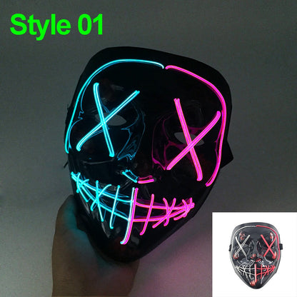 2026 Halloween Party Supplies Luminous LED Purge Mask Wireless EL Neon Light Full Face Mask Cosplay For Adult Glow In The Dark