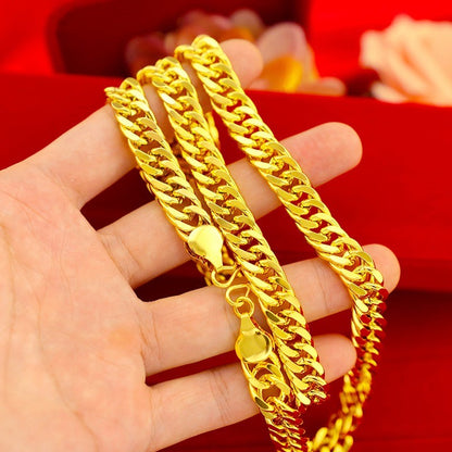 9999 24K genuine gold men's flat chain Boss necklace, simple and elegant, men's exclusive luxury gold jewelry gold necklace