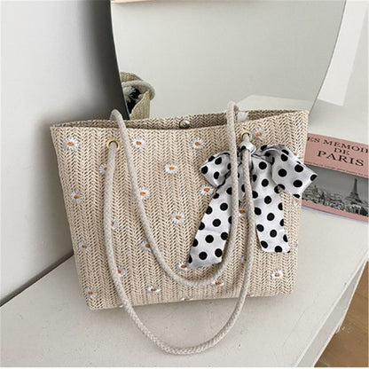 New Fashion Straw Shoulder Bags Fashion Large-Capacity Silk Scarf Tote Bag Beach Bag Women Shopping