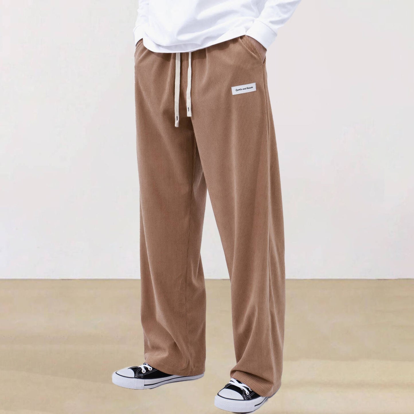 Mens Corduroy Joggers Pants Casual Cargo Pants Drawstring Elastic Waist Baggy Tapered Sweatpants with Pockets Outdoor Sweatpants