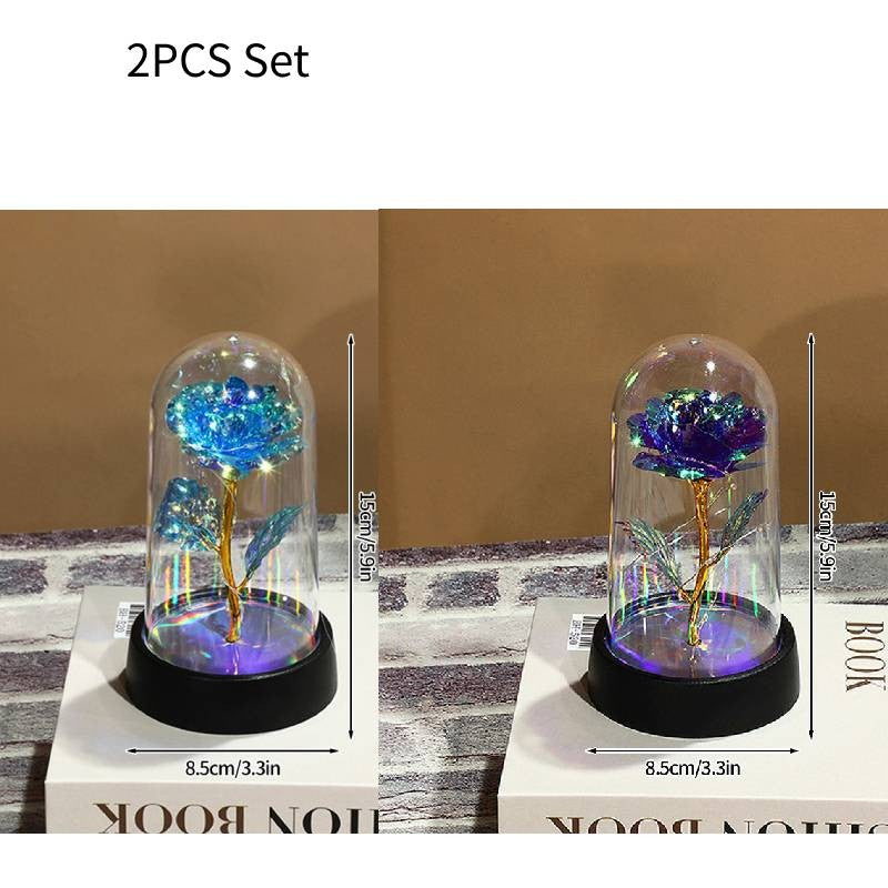 Eternal Rose Flowers Artificial Foil Flower in Glass Glow Immortal Flower LED Roses Lamp Flores Eternas Christmas Lover Gift