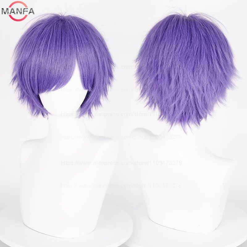 Anime 30cm Curta Reta Peruca Cosplay Preto Branco Verde Marrom Roxo Azul Cinza Vermelho Dourado Homens Mulheres Cabelo Sintético Resistente ao Calor