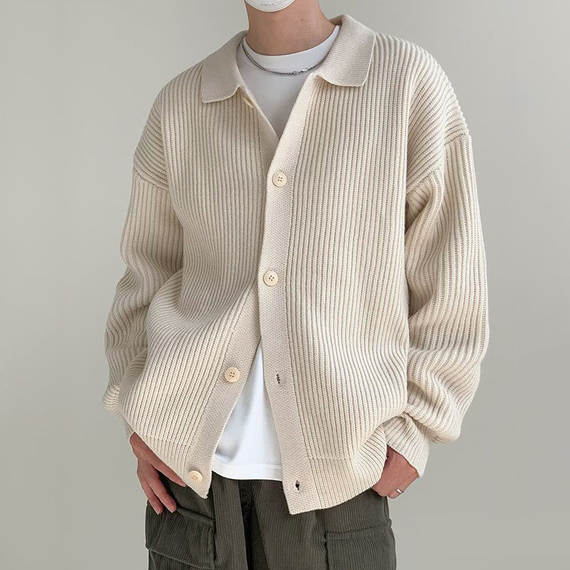 Autumn Winter Men's Knitwear Cardigan Sweater Male Solid Color Turn-Down Collar Sweater Coats Y2K Hip-Hop Streetwear Cardigan