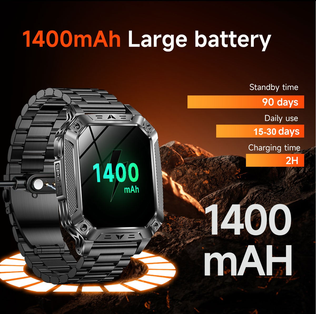 2026 Novo 1400mAh Bateria Grande Militar Ao Ar Livre 2.01 polegadas Smartwatch Masculino 10ATM À Prova D'água Chamada Bluetooth Relógio Inteligente Esportivo