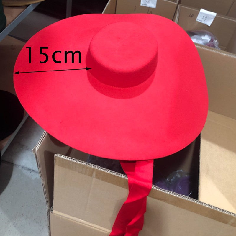 Chapéu de feltro de lã de 4cm de altura, aba grande de 15cm, chapéu fedora de copa rasa para homens e mulheres, chapéu de aba grande novo.