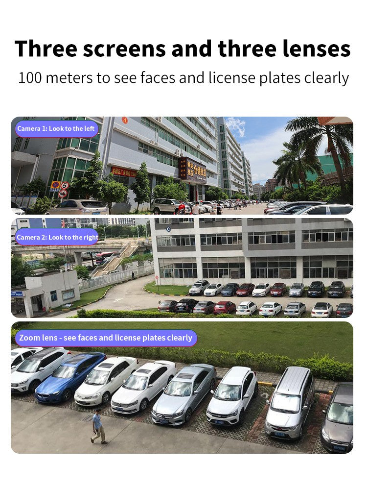 ANSVICAM 12MP 6K UHD WIFI Camera 3-PTZ Outdoor Cam Three Lenses Triple Screens Security Monitor Night Vision Waterproof CCTV