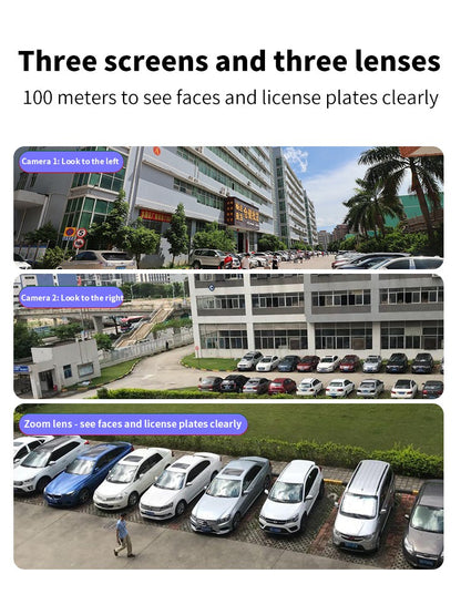 ANSVICAM 12MP 6K UHD WIFI Camera 3-PTZ Outdoor Cam Three Lenses Triple Screens Security Monitor Night Vision Waterproof CCTV