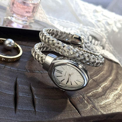 1 Piece Ladies Fashion Quartz Watch Hollow out Steel Band Snake Head Design Unique Personality Trendy Circle Watch