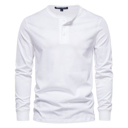 AIOPESON Men's Long Sleeve Button Down T-Shirts Autumn Henley Collar Casual High Quality 100% Cotton Crew Neck Mens T Shirts