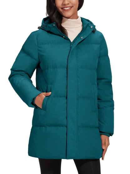 TACVASEN Winter Quilted Duck Feather Down Jackets Womens Padded Puffer Warm Hooded Long Coats Thermal Waterproof Thick Outerwear
